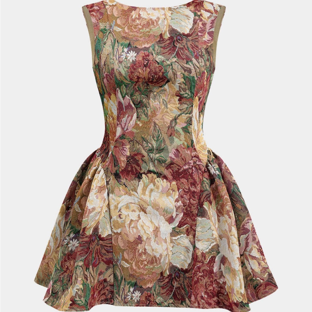 NWT Jacquard Tapestry Ruched Sleeveless Mini Dress